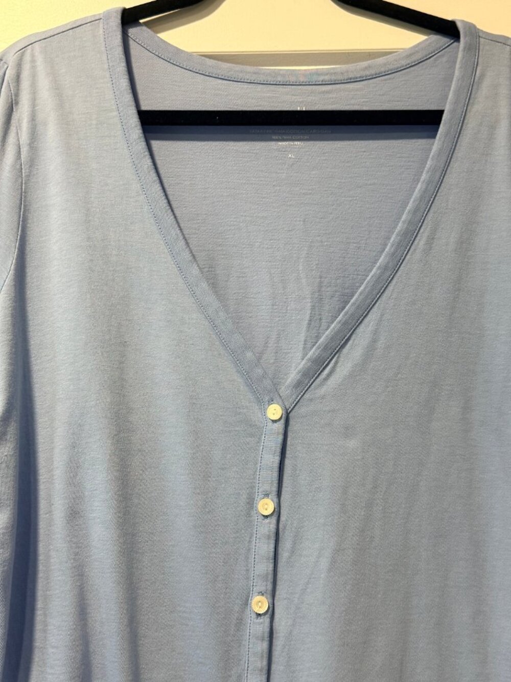 J. Jill Light Blue Knit Button-Front V-Neck Tee w/ 3/4-Length Sleeves Size XL - Picture 2 of 2